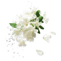 Wall Mural - jasmine flower blooming in mid air with zero gravity concept.