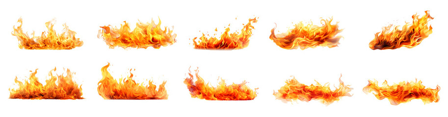 realistic fire flame effect ‍set transparent background. fire flame png bundle