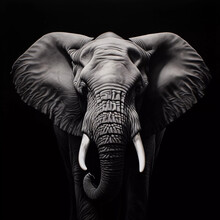 Portrait Of An Elephant On Black Background. Ai Generated 