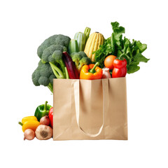 Canvas Print - Healthy vegan and vegetarian food in a paper bag, with vegetables and fruits on a transparent backround. Emphasizing shopping, clean eating, and the concept of healthy food.