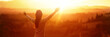 © Pasko Maksim  - Happy woman at sunset in nature in summer with open arms. Beauty girl outdoors