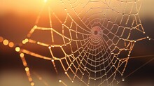  A Close Up Of A Spider Web With Dew Drops On It.  Generative Ai