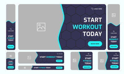 vector illustration gym, fitness, workout, sport social media post template design collection. moder