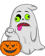 Sticker - Ghost cartoon character vector illustration