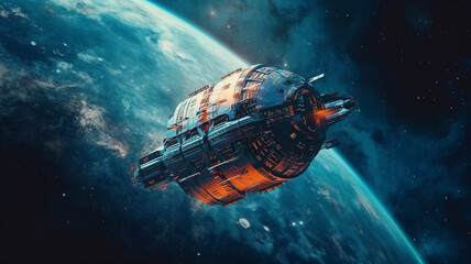 Wall Mural - futuristic alien ship in the planet earth. fantasy landscape., generative ai
