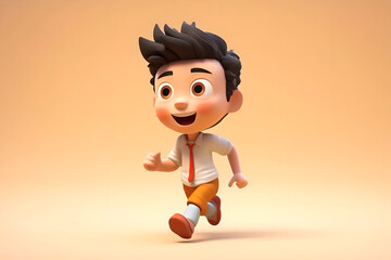 Wall Mural - Asian happy joyful boy virtual avatar running on simple pastel studio background