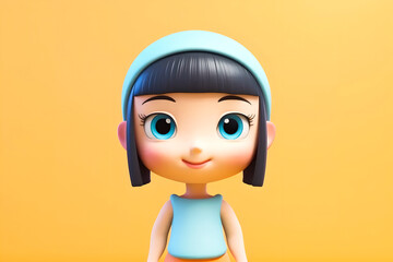 Poster - Cute minimal avatar of asian little girl with big eyes