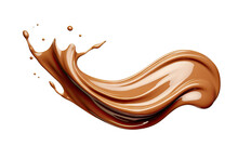 Brown Cream Coffee Liquid Swirl Splash With Little Foundation Bubbles Isolated On Clear Png Background, Liquid Fluid Element Flowing In Form Of Wave,  With Generative Ai.
