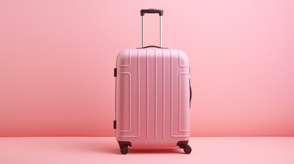 Summer holidays, vacation and travel concept. Suitcase or luggage bag on pastel pink background for copy space.