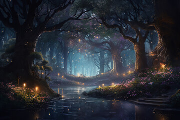 Sticker - Dreamlike forest bathed in ethereal moonlight, capturing the mysterious and enchanting nature of dreams