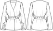 Women's blazer top flat sketch fashion illustration, Work wear woven  Blouse top technical drawing vector template. Formal wear coat