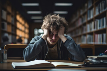 Canvas Print - Depiction of a teenager dealing with anxiety within a school setting, stressing the reality of adolescent mental health concerns