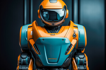 Poster - robot with a helmet isolated on black background