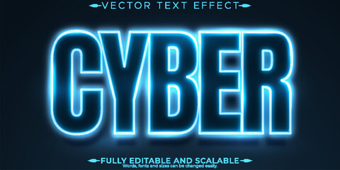 Wall Mural - Neon cyber editable text effect, shiny and glow text style