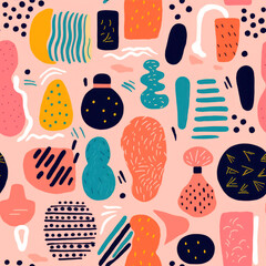 Poster - Seamless pattern with abstract shapes and dots. Vector illustration.