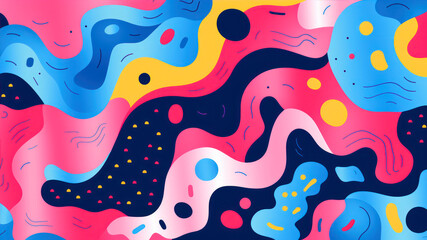 Poster - Creative Risograph aesthetic style pattern, grainy color fades, large shapes, exaggerated figures, and layering of different subjects, Seamless pattern with abstract wavy shapes. Vector illustration.