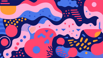 Poster - Creative Risograph aesthetic style pattern, grainy color fades, large shapes, exaggerated figures, and layering of different subjects, flat vector