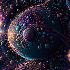 Poster - Space scene with planets in foreground. Psychedelic environment. Generative AI