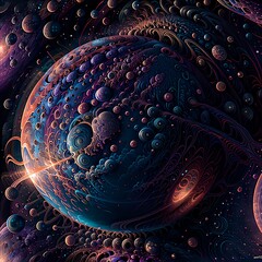 Poster - Space scene with planets in foreground. Psychedelic environment. Generative AI