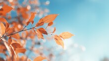 Abstract Blurred Image Of Autumn Foliage Against A Blue Sky. Generative AI