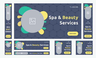 Wall Mural - Spa and meditation set of modern skin care web banners in standard size with a place for photos.Social media cover ads banner template, editable vector eps 10 file format