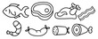 © jose - Meat types icons, sausage, steak, fish, shrimp, leg, chicken, turkey, bacon, sausage, food and meat icons