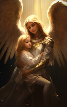 An Illustrative Portrayal Of A Guardian Angel, Symbolizing Divine Guidance, Protection, And The Comforting Presence Of Celestial Beings In Visual Form.