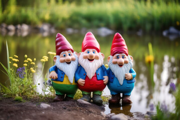 Wall Mural - Three cute cheerful gnomes