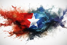 Fiestas Patrias De Chile. Freedom From Spanish Rule, September 18. Conmemoracion De La Independencia Nacional De Chile. White Star, Blue, Red Flag. Banner, Copy Space.
