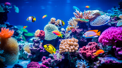 coral reef and colorful fish underwater. generative AI