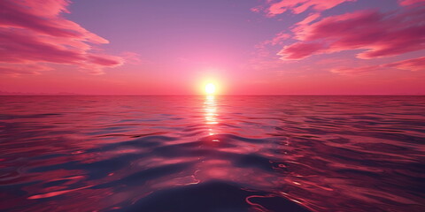 pink sunset at sea ,sunlight blurred light on sea water wave