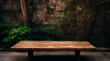 Wall Mural - empty wooden table with brown wooden wall background. generative AI