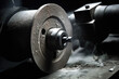 A cutting wheel on an air-powered die grinder is seen in extreme close-up as it cuts through a rough metal surface
