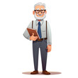 © Domingo - A smiling cartoon of an elderly man standing with white hair and beard, holding a book. He could be a teacher, a grandfather, a professor or a retiree. Suitable for educational, or family themes