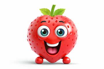 Sticker - Happy and cute strawberry character. Ideal for use in food, fruit, cartoon, and character design-related contexts, isolated on a white background