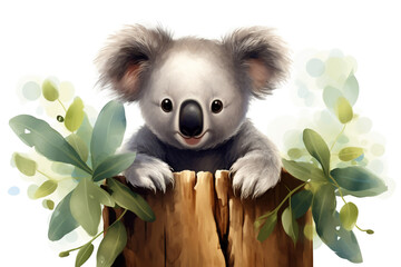 Wall Mural - happy smiling koala bear, australian wildlife concept, isolated on a white background