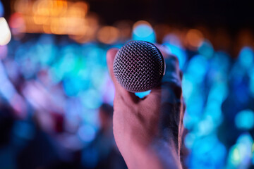 Wall Mural - Microphone. Microphone close-up. A pub. Bar. A restaurant. Classical music. Music.