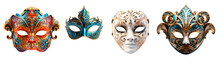 Set Of Different Types Of Carnival Masks Over Isolated Transparent Background