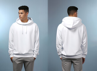 Wall Mural - Front and back view of a white hoodie mockup for design print