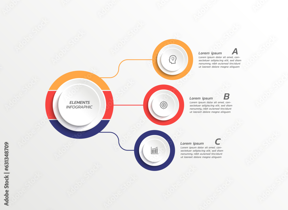 Vector circular diagram infographic business elements with 3 steps ...