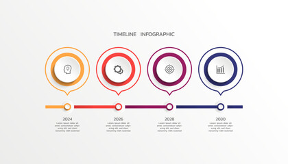 Wall Mural - Vector circular diagram infographic timeline business elements with 4 steps