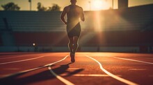 Determined Athlete Training On A Track Generative Ai