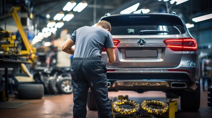 mechanic repairing a car in a garage generative ai