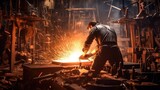 Fototapeta Natura - blacksmith forging metal in a workshop generative ai
