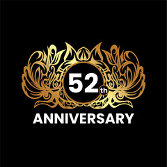 1 to 60th anniversary birthday logotype and gold ornament. Golden anniversary emblem design for booklet, leaflet, magazine, brochure poster, invitation or greeting card. Vector illustration.