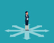 © izen - Person confused by direction signs. Business direction and choice concept.