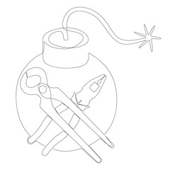 Poster - One continuous line of Bomb with Pliers. Thin Line Illustration vector concept. Contour Drawing Creative ideas.