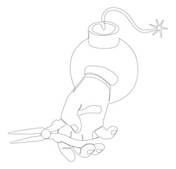 Poster - One continuous line of Bomb with Pliers. Thin Line Illustration vector concept. Contour Drawing Creative ideas.
