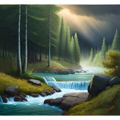Wall Mural - sunrise over the river