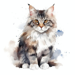Wall Mural - Playful Watercolor Cat Pose with White Background